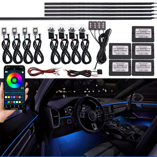 18 In 1 Car LED Ambient Light Interior Lighting RGB Neon Acrylic Strip Backlight Accessories For Auto Decoration Atmosphere Lamp