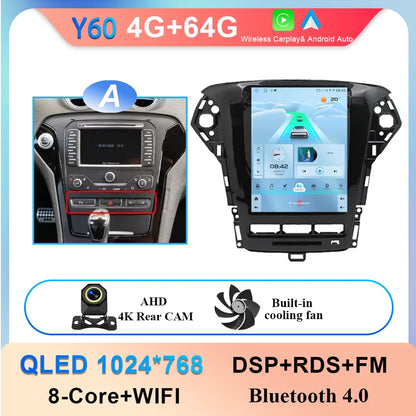 9.7 Inch Android 14 Car Radio Stereo Multimedia Player For Ford Mondeo MK4 2011 - 2013 Auto GPS Navigation wireless carplay DVD