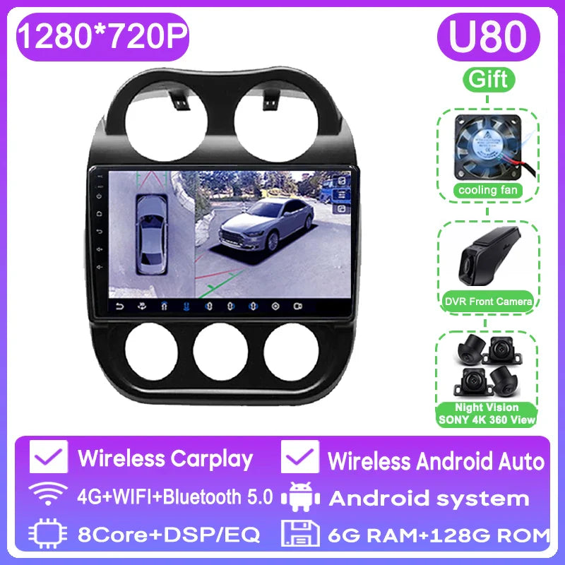 Car Android 13 For JEEP Compass Patriot 2011 - 2017 Auto Radio Multimedia Player GPS Navigation Carplay Stereo 4G BT No 2din DVD
