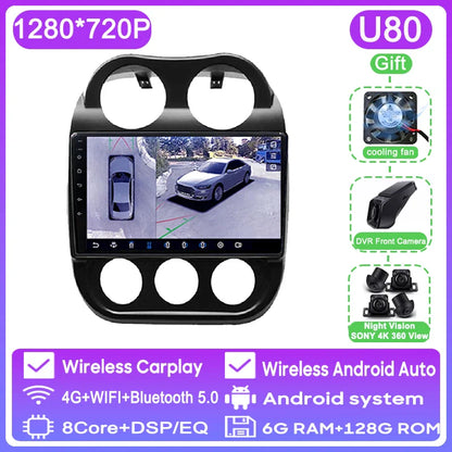 Car Android 13 For JEEP Compass Patriot 2011 - 2017 Auto Radio Multimedia Player GPS Navigation Carplay Stereo 4G BT No 2din DVD
