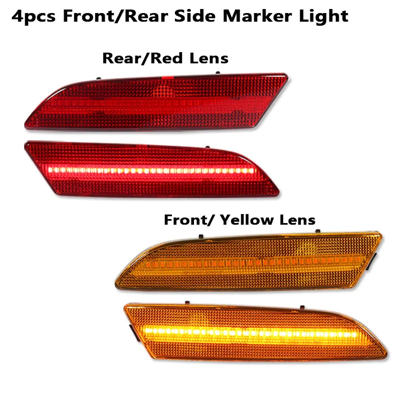 4PCS LED Side Marker light bumper front amber ＆ rear red turn Signal Lights for 2004 2005 2006 2007 -2008 Chrysler Crossfire