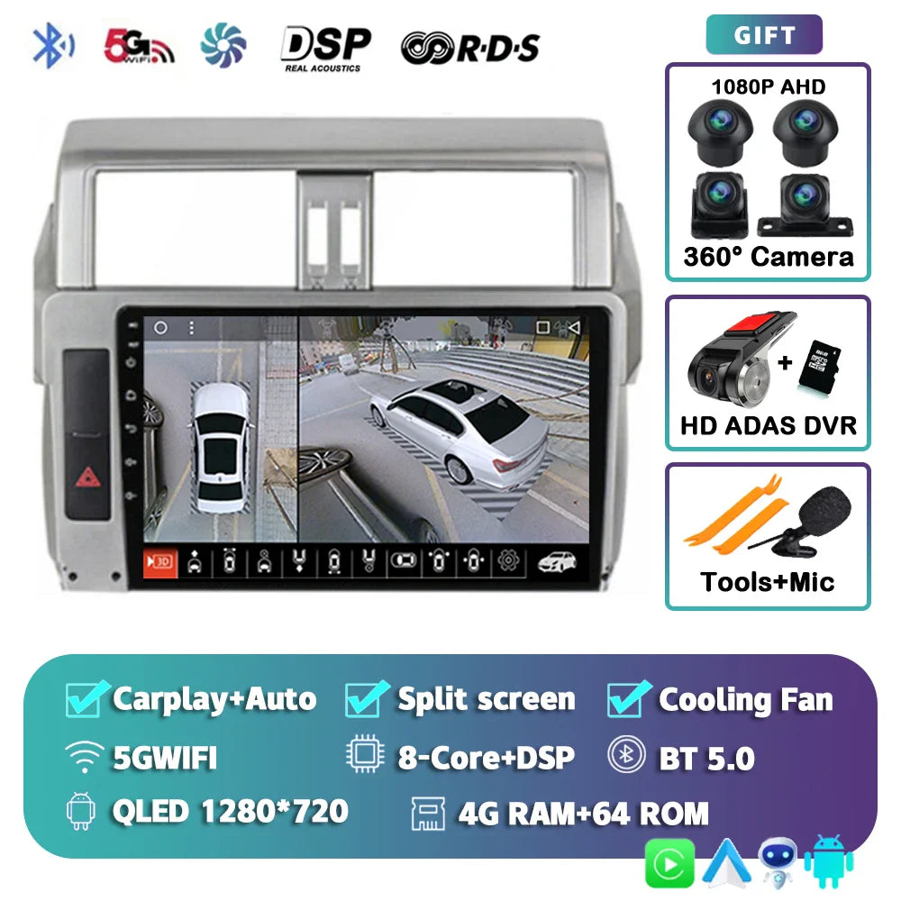 Android 14 For Toyota Land Cruiser Prado 150 2013 - 2017 2K QLED Android Car Radio Multimedia Video Player GPS Stereo CarPlay 4G