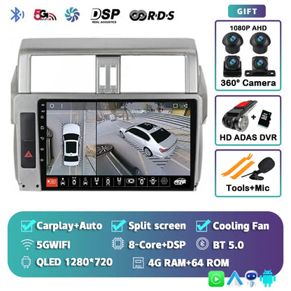 Android 14 For Toyota Land Cruiser Prado 150 2013 - 2017 2K QLED Android Car Radio Multimedia Video Player GPS Stereo CarPlay 4G