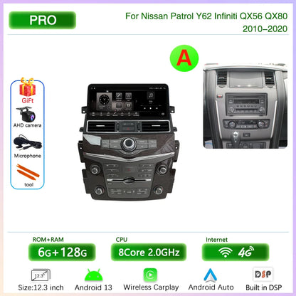 12.3 " Android13 Car Multimedia Video Player For Nissan Patrol Y62 Infiniti QX56 QX80 2010-2020 GPS Navigation CarPlay Auto 4G