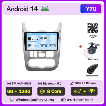 2Din 4G Android 14 Car Radio Multimedia Video Player For Renault Logan 1 Sandero 2009 - 2015 Dacia Duster GPS Carplay Navigation