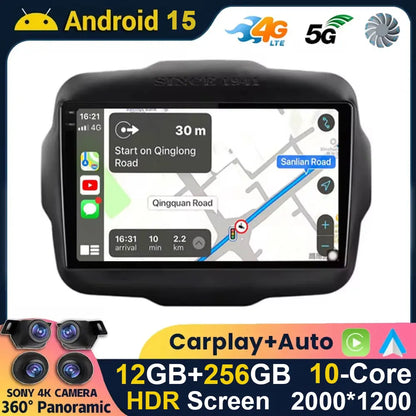 Android 15 Carplay Auto 4G DSP Car Radio Video Multimedia Player For Jeep Renegade 2016 2017 2018 2019 2020 Autoradio GPS Stereo