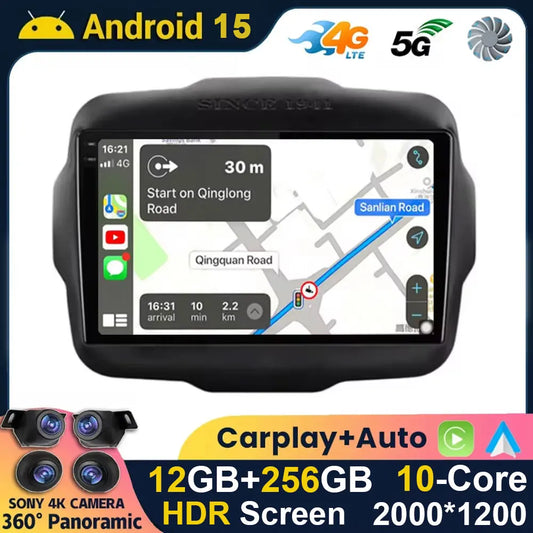 Android 15 Carplay Auto 4G DSP Car Radio Video Multimedia Player For Jeep Renegade 2016 2017 2018 2019 2020 Autoradio GPS Stereo