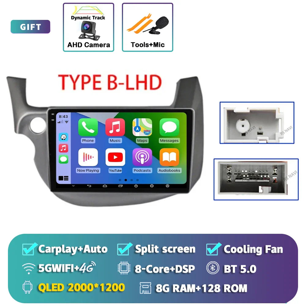 Android 14 Carplay Auto Car WIFI+4G Radio Multimedia Player For HONDA FIT JAZZ 2007 - 2013 Autoradio GPS Stereo 2din Head Unit