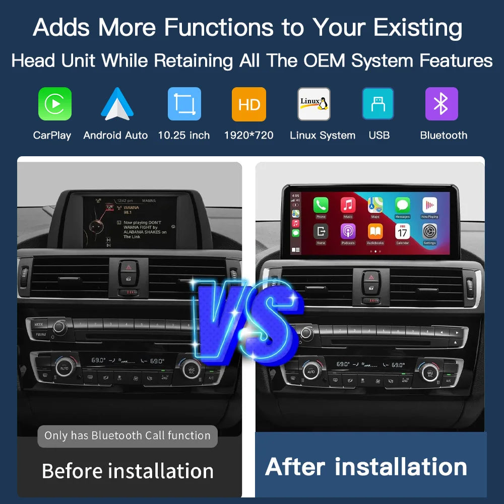 Wireless Carplay Android Auto Car monitor Multimedia for BMW1 2 3 4 5 Series F10/F11/F20/F21/F30/F31/F32/F33/F34/F36 NBT System