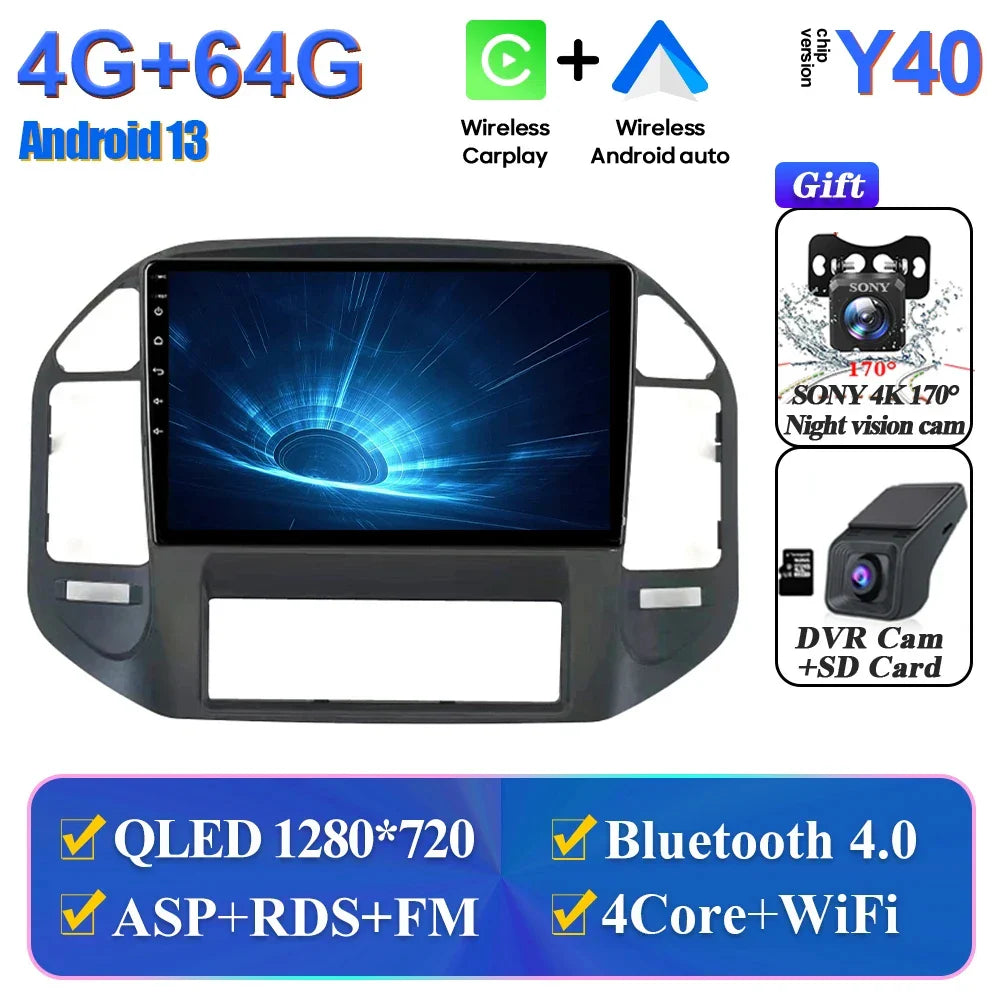 Wireless Android Head Unit For Mitsubishi Pajero 3 V70 V60 1999-2006 Car Auto Radio Carplay Multimedia GPS Navigation No 2din 4G