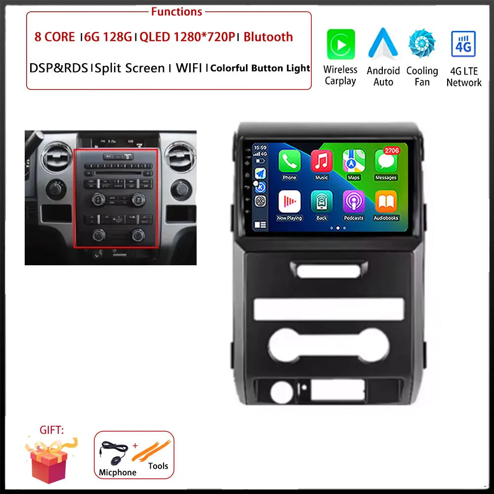 For Ford F150 P415 Raptor 2008 - 2014 Car FM/AM DSP 4G Android OS Carplay Auto WIFI  Radio Stereo Multimedia Player 2din BT 5.0