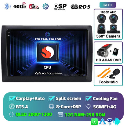 Android 14 For Fiat Stilo 2001 - 2010 2K QLED Android Car Radio Multimedia Video Player GPS AI Voice CarPlay 4G Stereo Head Unit