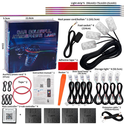 18 in 1 Dual Zone Symphony LED Car Ambient Light Rainbow Neon RGB Acrylic Strip Interior Decoration Streamer Atmosphere Lamp 12V