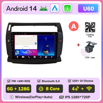Android 14 For Citroen C4 C-Triomphe Quatre 2004-2014 Car Radio Multimedia Video Player GPS 2Din Android Carplay Stereo DVD 4G