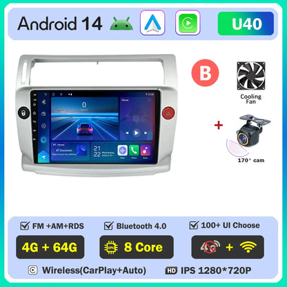 Android 14 For Citroen C4 C-Triomphe Quatre 2004-2014 Car Radio Multimedia Video Player GPS 2Din Android Carplay Stereo DVD 4G