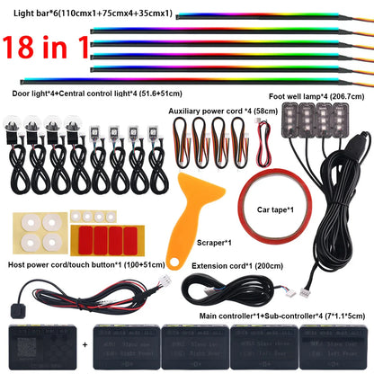 18/22 in 1 Car Hidden Ambient Light Backlight Dual Zone RGB Symphony Acrylic Strips Matt Black Interior Car Ambient Lamp APP 12V