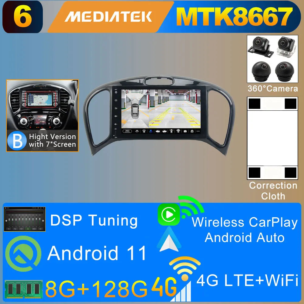 2Din Android 11 8G+128G Car Radio Stereo For Nissan Juke YF15 2010-2019 GPS Navigation Bluetooth 5.0 Tethering Carplay Autoradio