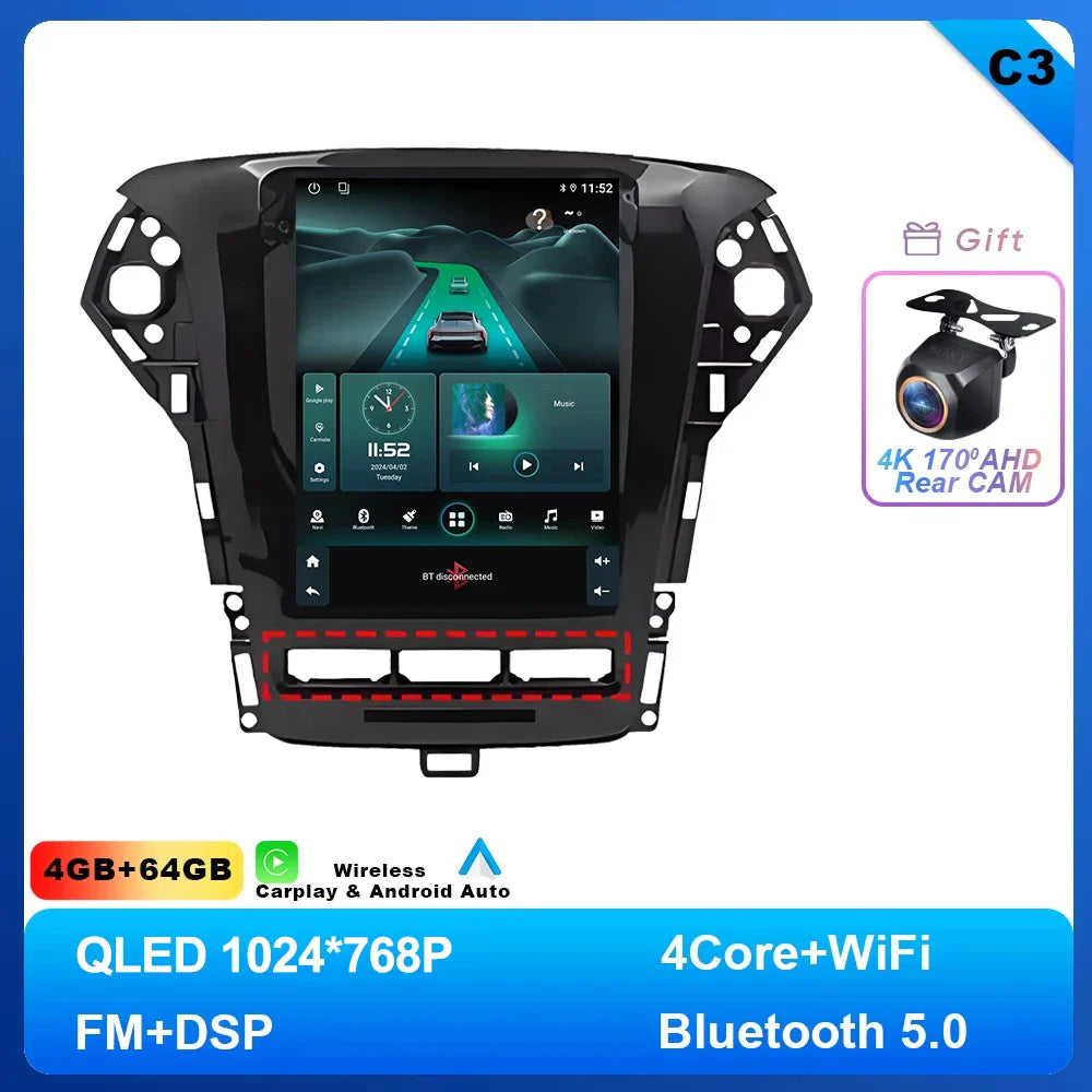 9.7 inch Android 14 Car Radio For Ford Mondeo MK4 2011 - 2013 Navigation Autoradio Multimedia Player DVD GPS Stereo WIFI 4G DVD