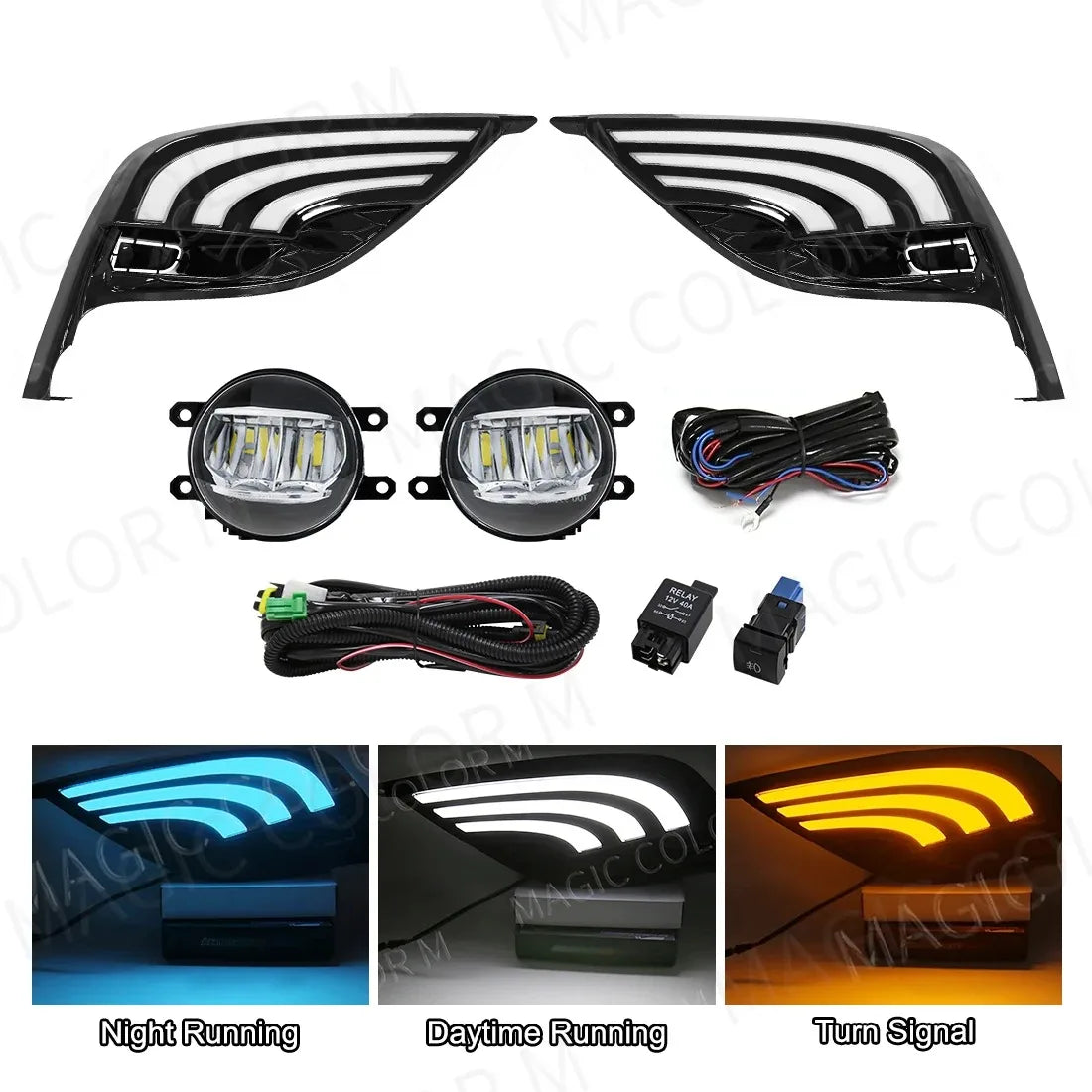 For Toyota Camry SE 2021 2022 DRL Daytime Running Lamp Fog Light Dual Turn Signal Waterproof Switch 3 Colors White Yellow Blue