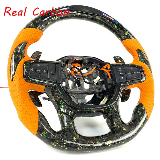 For Dodge Ram Car Interior Accessories Customized LED Forged Carbon Fiber Steering Wheel with Shift Paddle