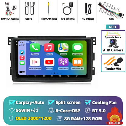 Android 14 Carplay Car Radio Multimedia For Mercedes-Benz Smart Fortwo 451 2005 - 2010 Head Unit GPS Navigation Video DVD Stereo