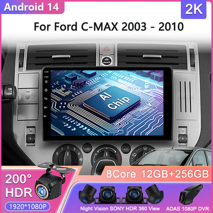 For Ford C-MAX 2003 - 2010 Android 14 Carplay Auto Car Radio Multimedia Video Player Navigation GPS No 2Din 2 Din DVD DSP 4G