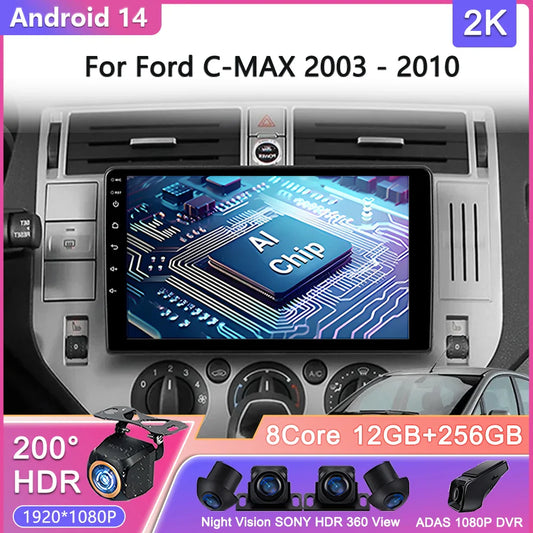 For Ford C-MAX 2003 - 2010 Android 14 Carplay Auto Car Radio Multimedia Video Player Navigation GPS No 2Din 2 Din DVD DSP 4G