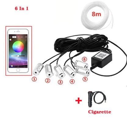 6/8M LED Atmosphere Car Light Interior 64 RGB Car Interior Acrylic Light Guide Fiber Optic Car Decoration Atmosphere Light 6 in1
