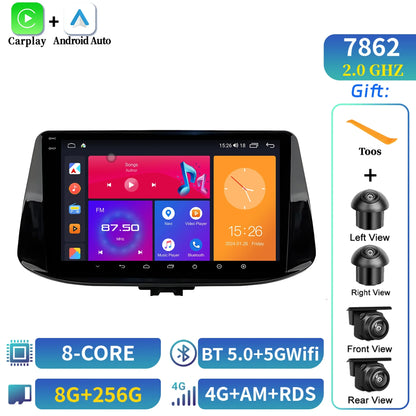 For Hyundai i30 2017 2018 CarPlay Car Radio Multimedia Player Navigation Wireless BT Carplay Android 14 Stereo 2K QLED Screen