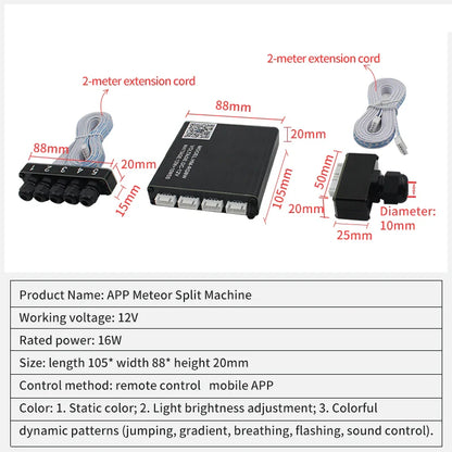 12V Car Starry Sky Roof Fiber Optic Branch Machine Meteor App Bluetooth Colorful Flashing Ceiling Modified Light Source Skylight Car Atmosphere Starry Sky Light