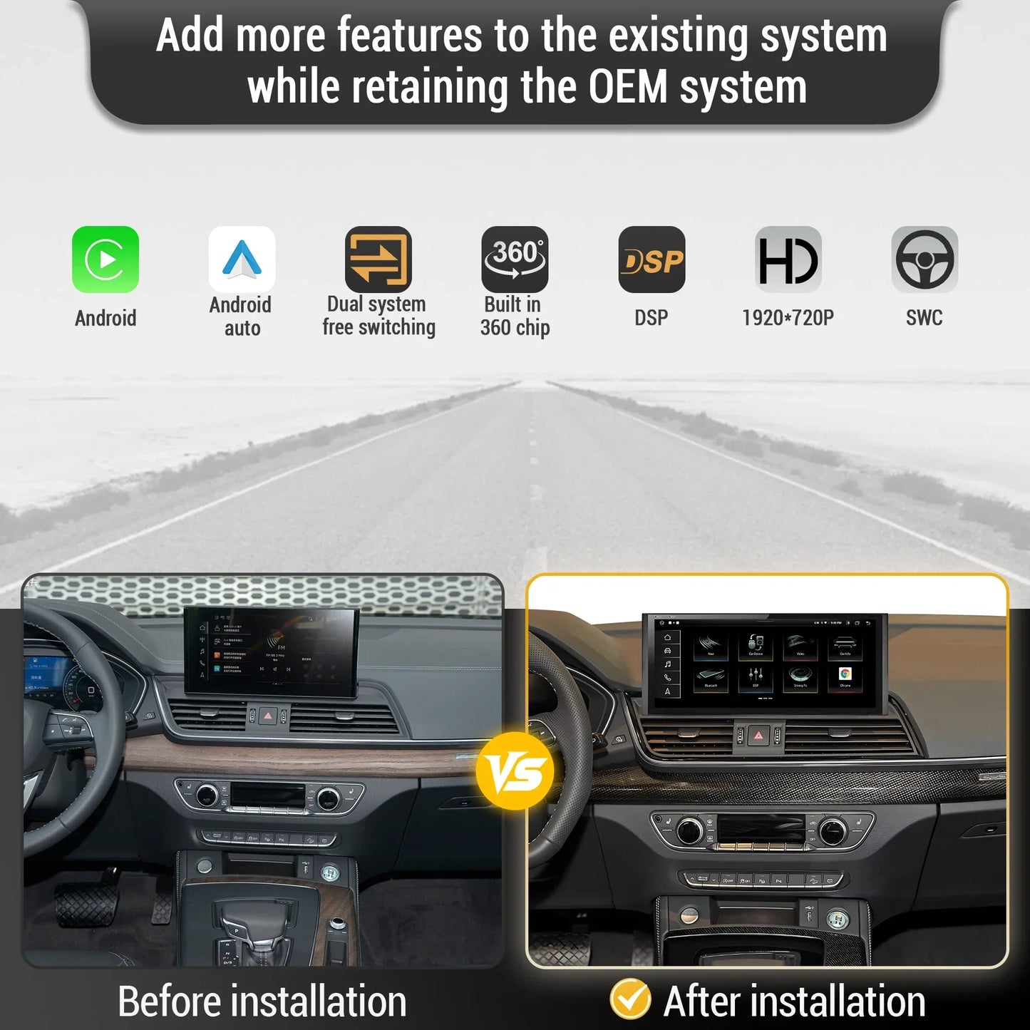 10.25 inch Android 14 For Audi Q5 2018-2020 Car Radio Wireless Bluetooth Carplay Qualcomm Snapdragon 680 Touch Head Unit Screen