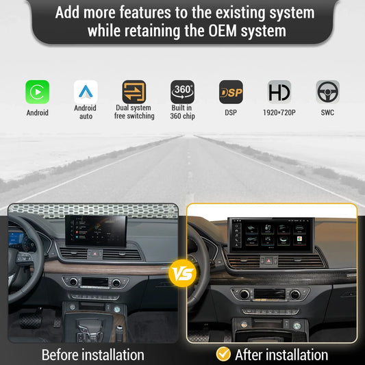 10.25 inch Android 14 For Audi Q5 2018-2020 Car Radio Wireless Bluetooth Carplay Qualcomm Snapdragon 680 Touch Head Unit Screen