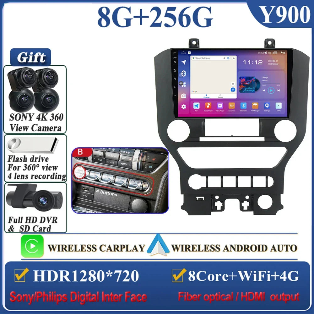 Android 14 Carplay FOR FORD Mustang S550 2014-2021 Multimedia Car Player Navigation Screen GPS Radio No 2 Din Stereo Head Unit