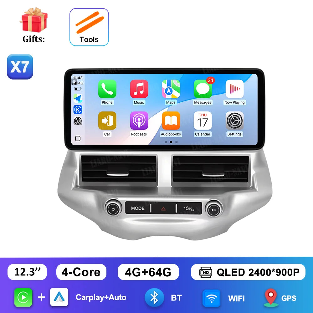 Carplay 12.3 inch Ultra-thin Screen for Ford EcoSport 2013 - 2017 Android 14 GPS Navigation Car Video Multimedia Player BT WiFi