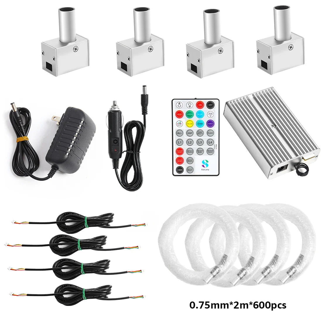 16W 4-Head Starry Sky Lamp Split Machine 840Pcs Fiber Optic RGBW Meteor Headliner Car Roof Starlight  APP/RF Remote Music Mode