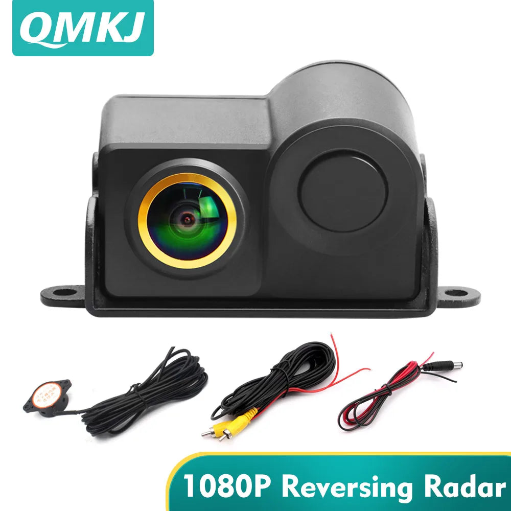 QMKJ 180 Degree 1080P Car Video Parking Sensor Rear View Visible Radar Detector System Night Vision Waterproof Reverse Camera