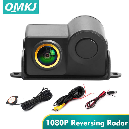 QMKJ 180 Degree 1080P Car Video Parking Sensor Rear View Visible Radar Detector System Night Vision Waterproof Reverse Camera