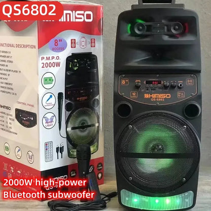 2000W High-power Outdoor Speaker LED Trolley Case Portable FM Radio Bluetooth Boombox with Wired Microphone Household Karaoke power tools