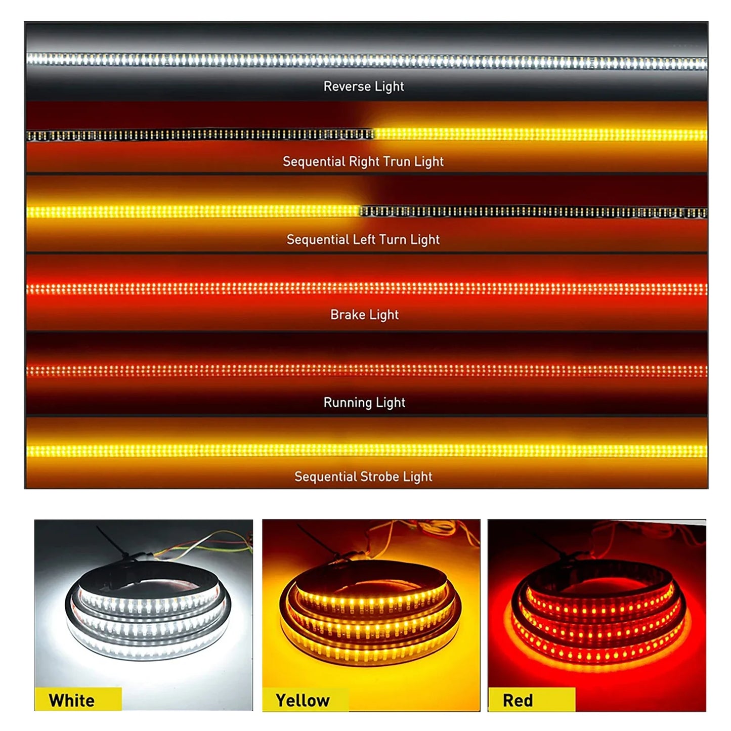 Tailgate Light bar 1.5 Meter Triple Row LED Strip for Pickup Trailer SUV RV Red Brake White Reverse Sequential Amber Turning