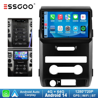 ESSGOO 9" Wireless Carplay Android 14 Auto Car Stereo Multimedia Player Radio GPS Nav Wifi BT USB FM SWC For Ford F150 2009-2014