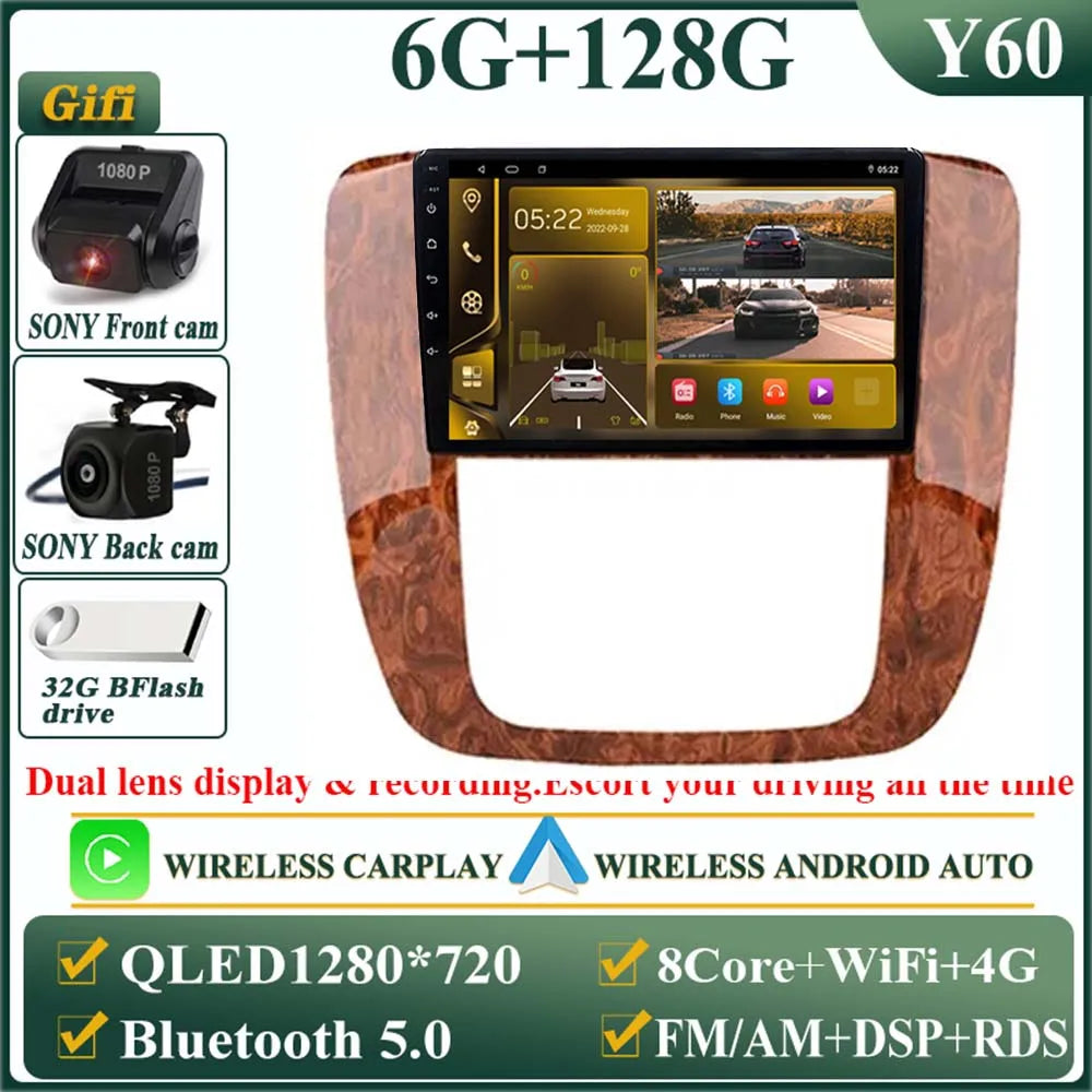 Android 14 Car For GMC Yukon Chevrolet Tahoe Suburban 2008-2012 GPS Navigation Multimedia Player Stereo Head Unit QLED Screen