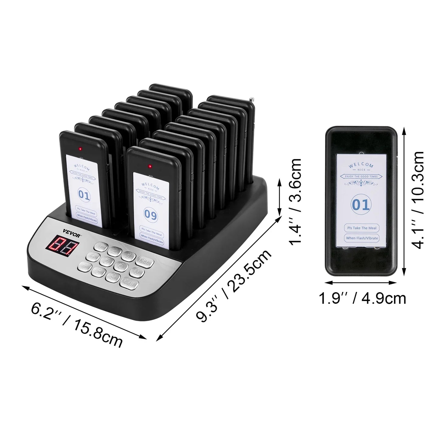 VEVOR Wireless Restaurant Buzzer Pager 16 Coasters Paging Guest Calling Queuing System for Coffee Dessert Burger Shop Food Truck