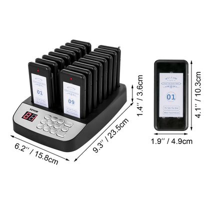 VEVOR Wireless Restaurant Buzzer Pager 16 Coasters Paging Guest Calling Queuing System for Coffee Dessert Burger Shop Food Truck
