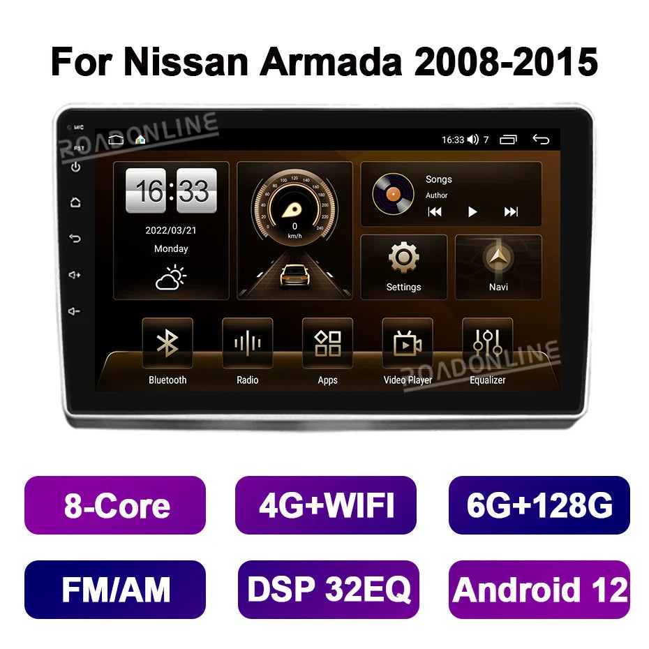 9 Inch Android 12 For Nissan Armada Infiniti QX56 QX 56 2008-2015 Car Multimedia Player GPS Stereo Radio Receiver 8-Core CarPlay