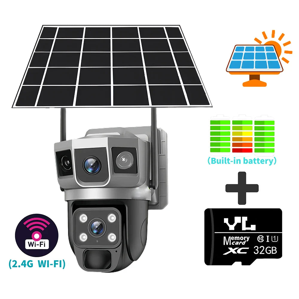 4G Solar IP Camera WIFI CCTV 12MP Dual Lens Triple Screen PTZ Auto Tracking 6K Curious Security Surveillance V380 Pro Camera power tools