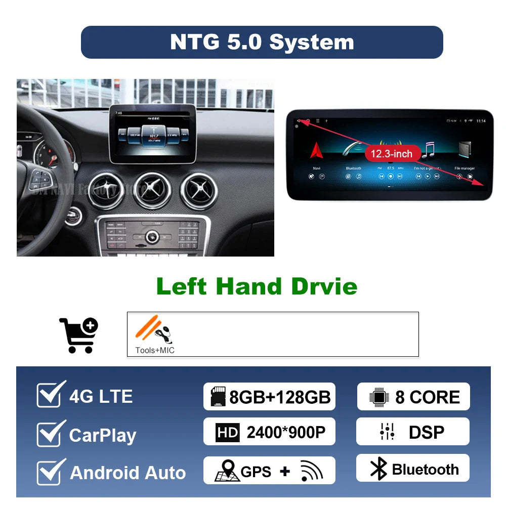 Wireless CarPlay Android Auto For Benz A Class 2013-2018 GLA Class 2015-2019 Navigation GPS Multimedia Display Head Unit BT DSP