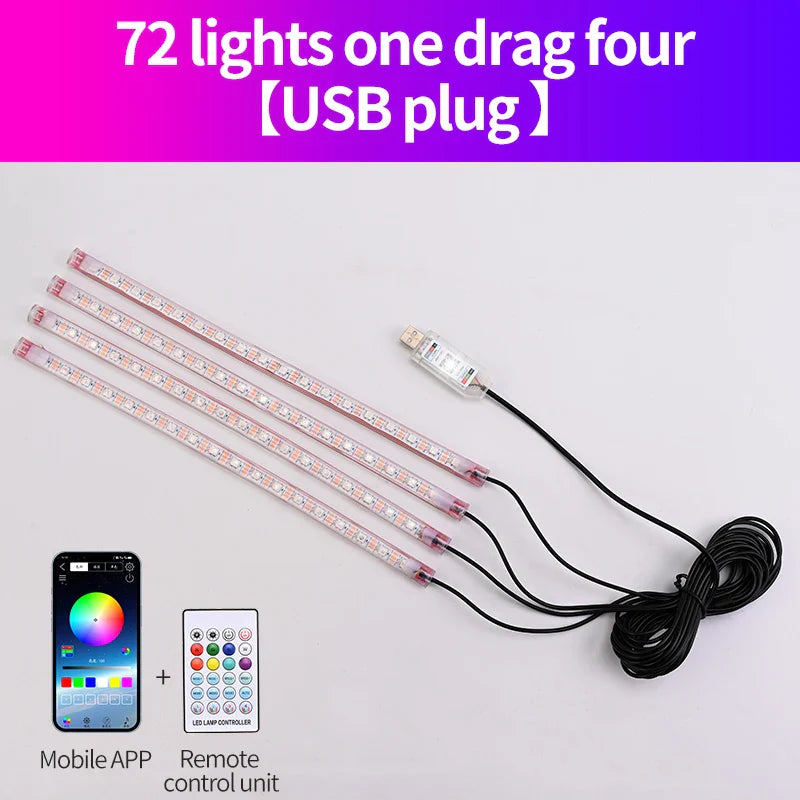Car Footwell Atmosphere Strip LED Light APP Remote Control USB Lighting Music Sync Brightness Adjusted Freely Ambient Light 1pcs
