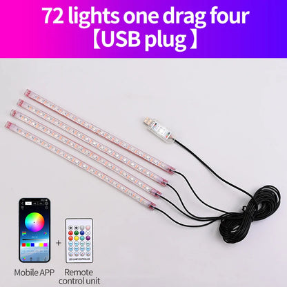 Car Footwell Atmosphere Strip LED Light APP Remote Control USB Lighting Music Sync Brightness Adjusted Freely Ambient Light 1pcs