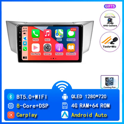 Android 14 wifi+4G Carplay AUTO Car Radio For Lexus RX300 RX330 RX350 RX400H 2003 -2009 Navigation GPS Player Stereo Multimedia