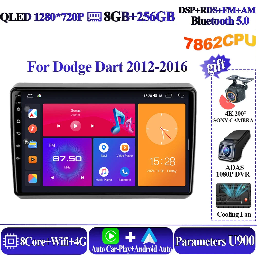 Wireless Android Auto Carplay For Dodge Dart 2012-2016 Car Multimedia Player 5G Wifi GPS Intelligent System 8 core Touch Display